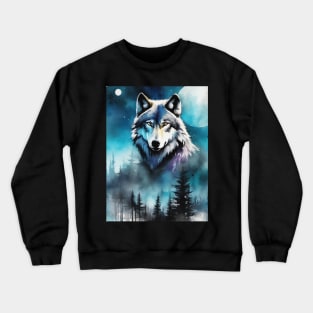 Timber Wolf in Watercolor and Charcoal Crewneck Sweatshirt